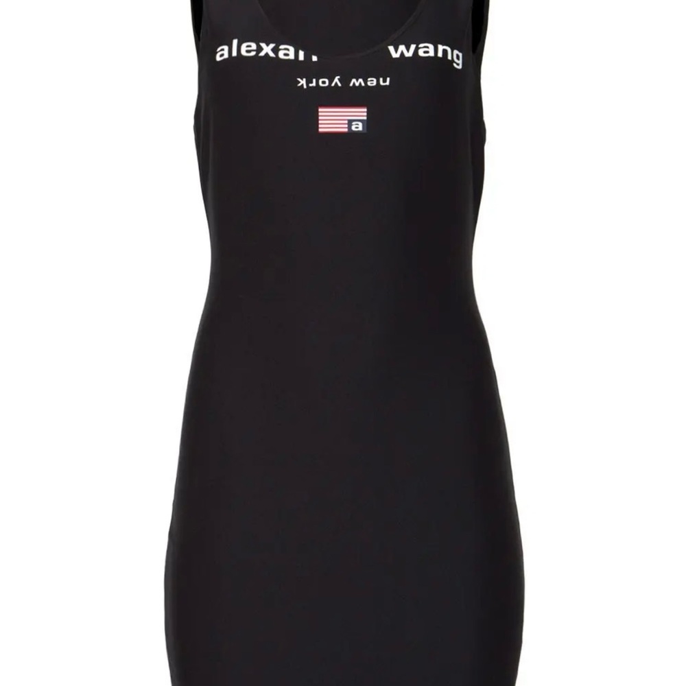 Alexander Wang Black Logo Tank Mini Dress with Flag Detail
